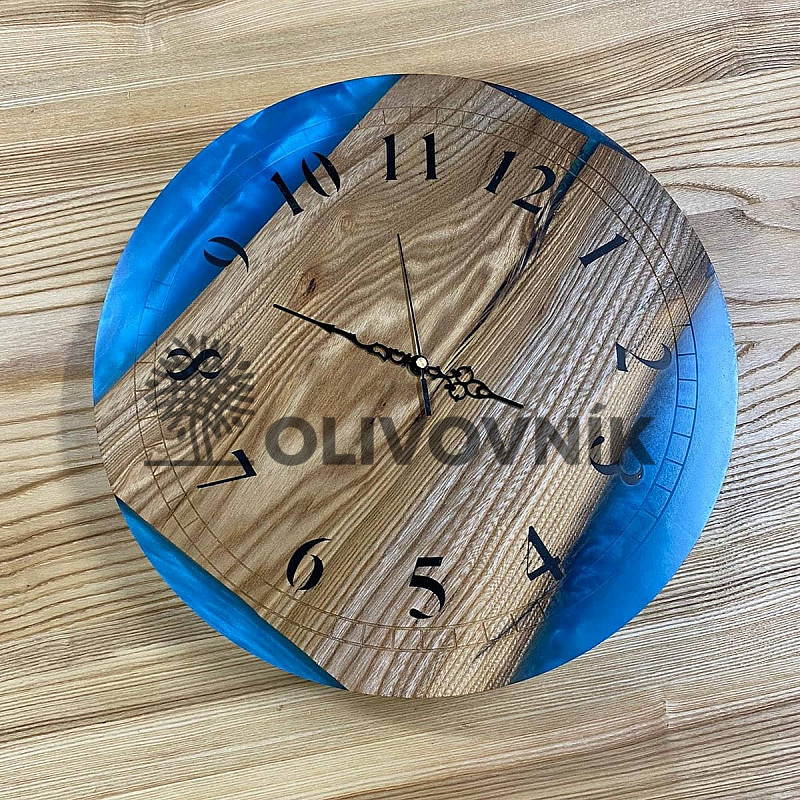 Dřevěné hodiny + epoxid - Modré