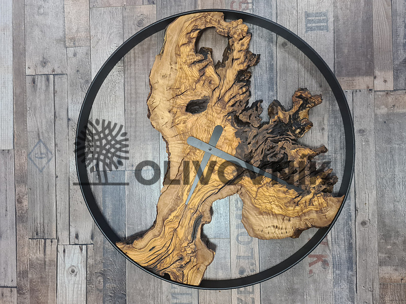 Hodiny - Olivovník + kovová obruč Q60cm